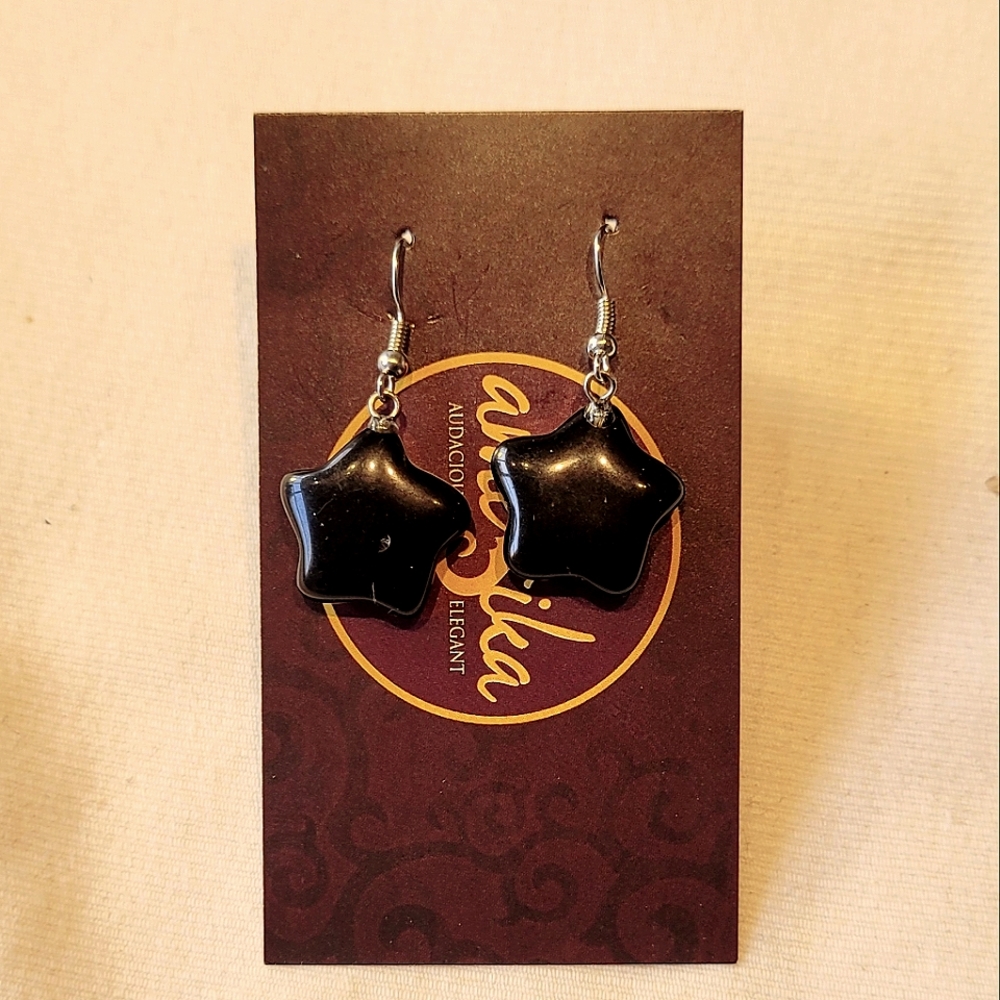 Hand made Obsidian star earrings by Amesika Design